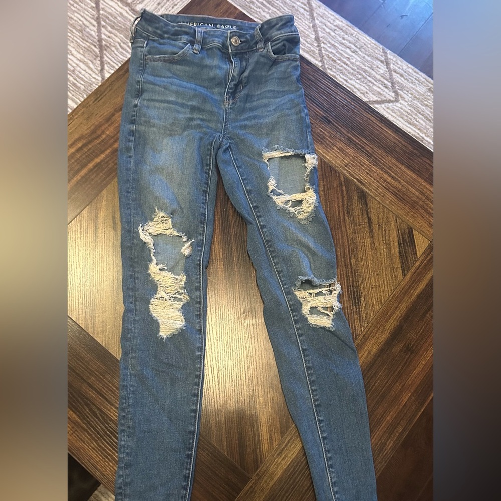 American Eagle Outfitters Blue Ripped Skinny Jeans
